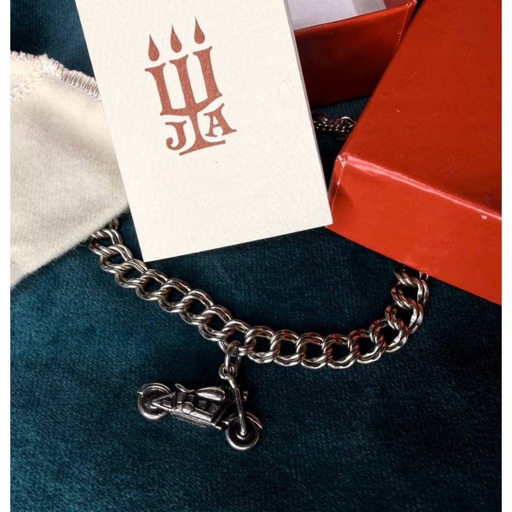 Rare Vintage James Avery 925 Sterling Silver Motorcycle Charm Bracelet & Box Set